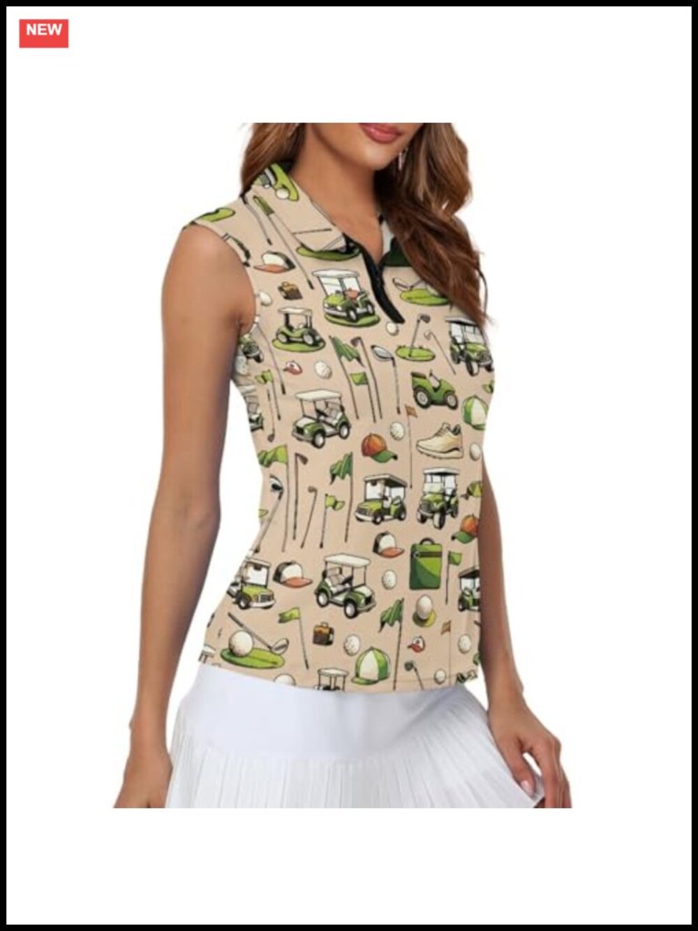 Women Sleeveless Golf Polo Shirt Zip Tank Top Polyester Summer Activewear